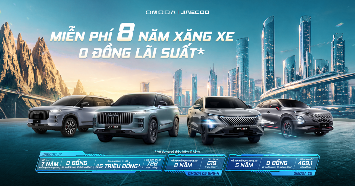 Ưu đãi Omoda & Jaecoo Tây Ninh: miễn phí xăng xe, lãi suất 0% cho Omoda C5, C5 SHS-H và Jaecoo J7.